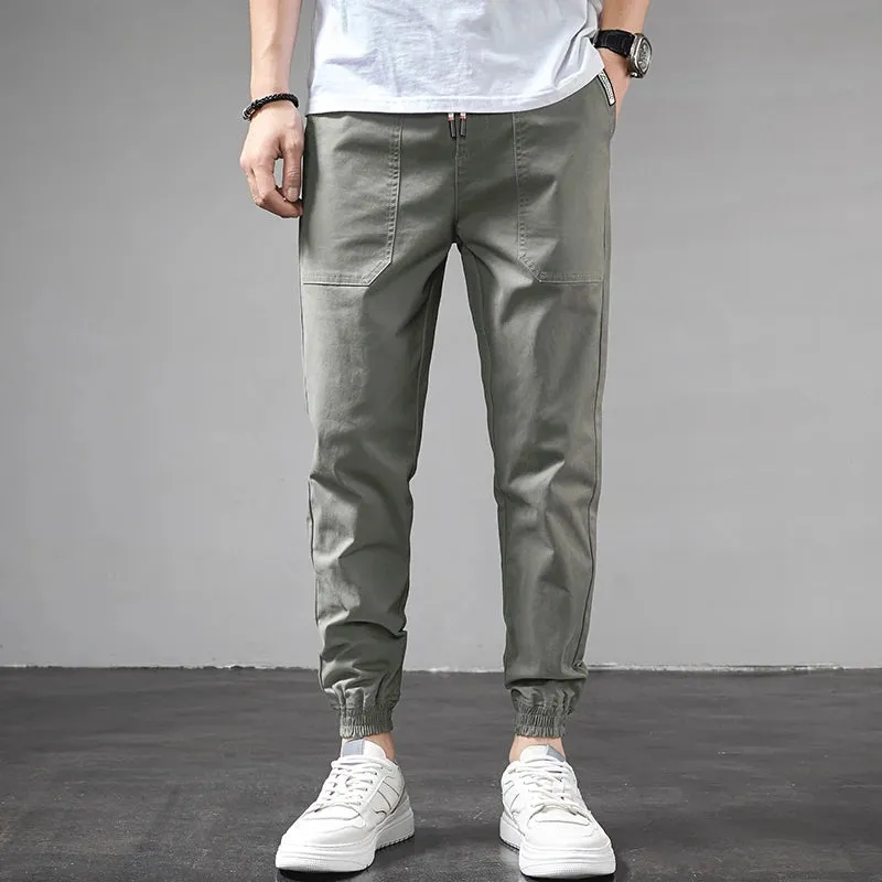Summer Men's Casual Pants: Fashion Light Gray Ankle-Length Slim Fit Joggers Trousers