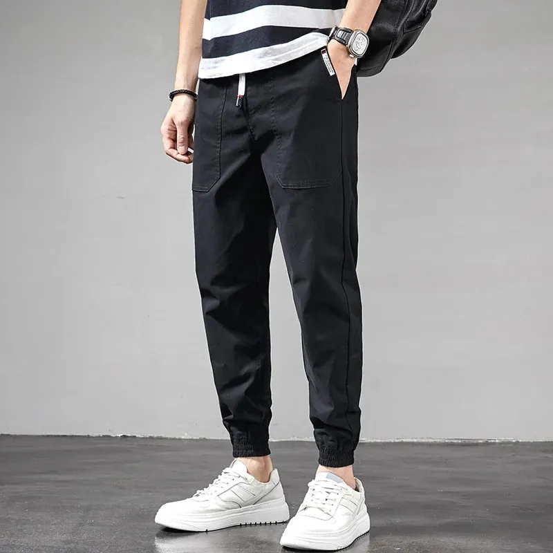 Summer Men's Casual Pants: Fashion Light Gray Ankle-Length Slim Fit Joggers Trousers