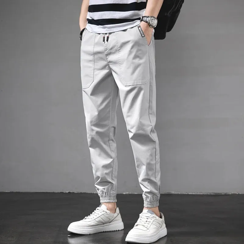 Summer Men's Casual Pants: Fashion Light Gray Ankle-Length Slim Fit Joggers Trousers