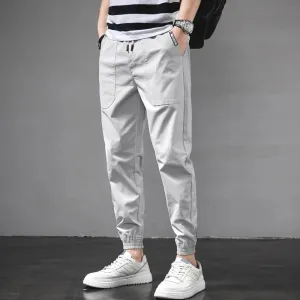 Summer Men's Casual Pants: Fashion Light Gray Ankle-Length Slim Fit Joggers Trousers