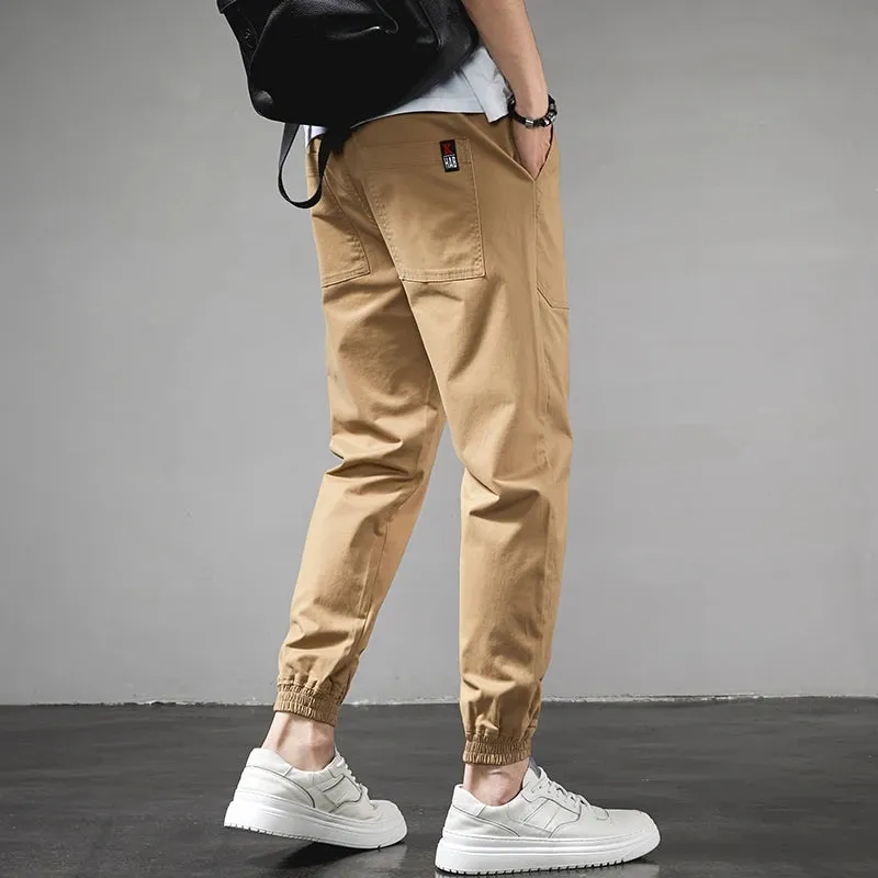 Summer Men's Casual Pants: Fashion Light Gray Ankle-Length Slim Fit Joggers Trousers