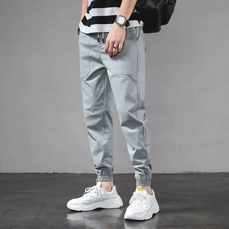 Summer Men's Casual Pants: Fashion Light Gray Ankle-Length Slim Fit Joggers Trousers