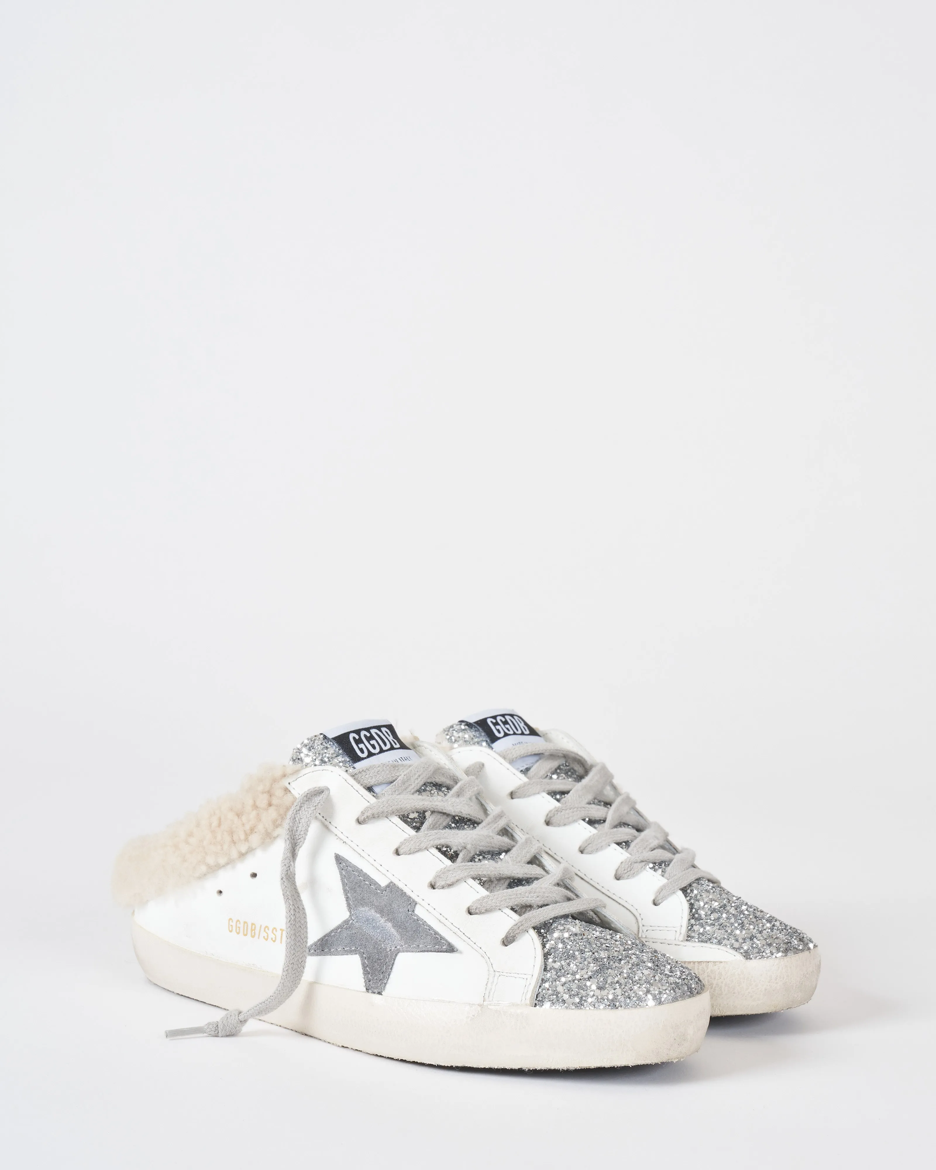 super-star sabot leather upper glitter toe suede star shearling lining