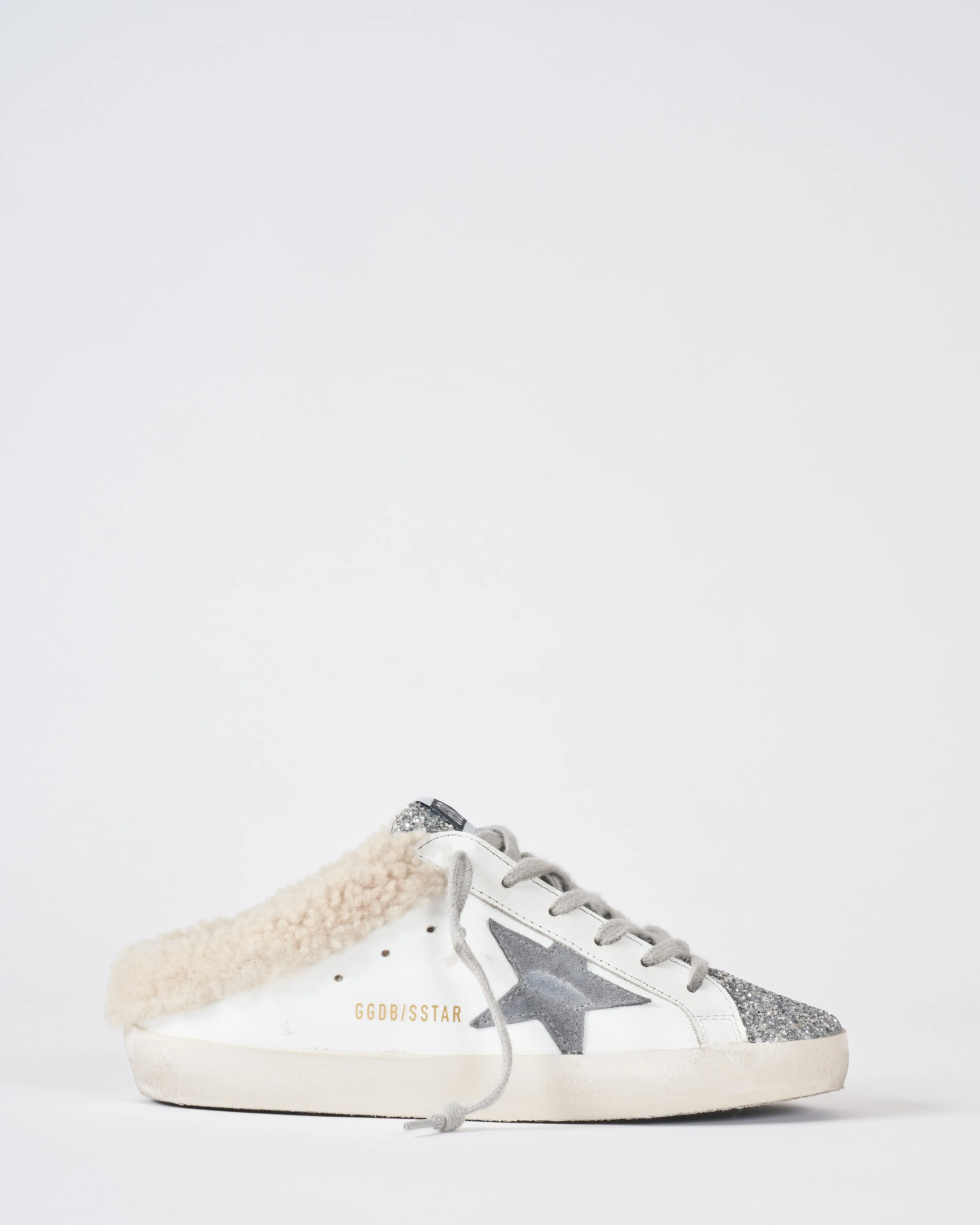 super-star sabot leather upper glitter toe suede star shearling lining