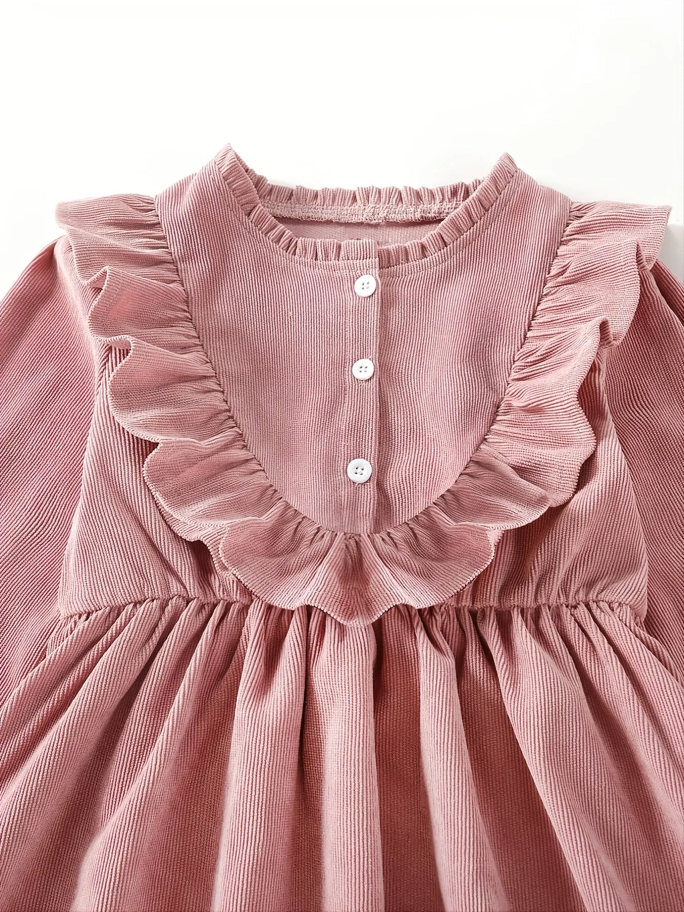 Sweet Ruffled Pink Long-Sleeved Dress for Girls