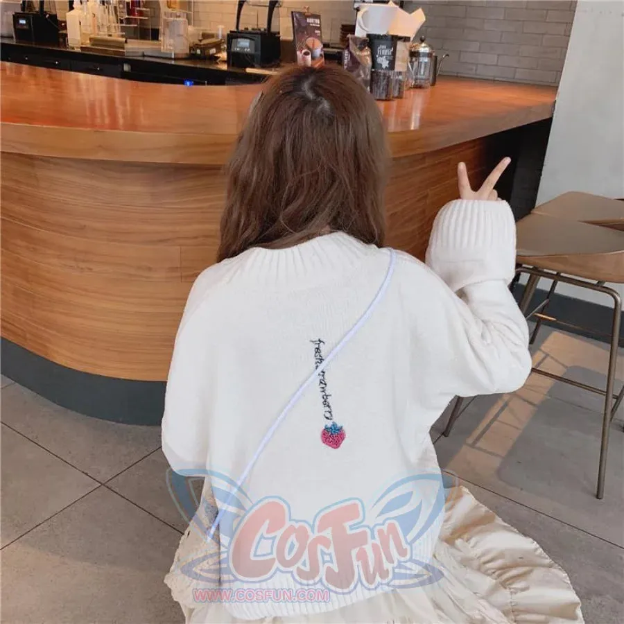 Sweet Strawberry Embroidery Loose Sweater J40076