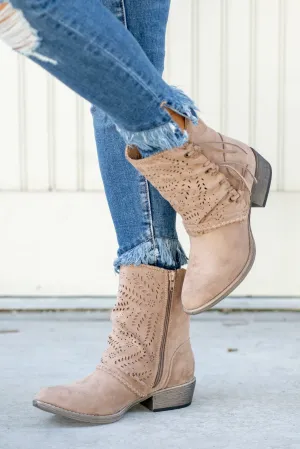 Sydney Lace Tied Booties - Taupe