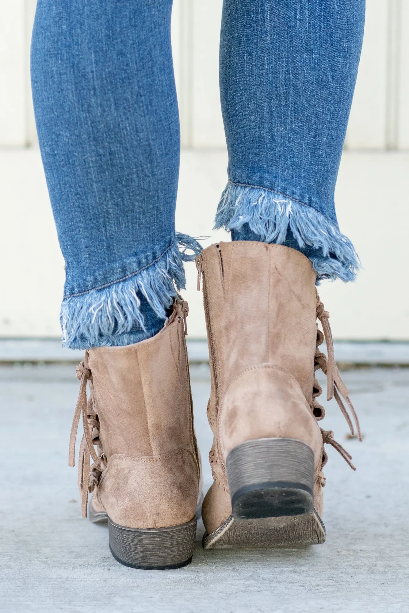 Sydney Lace Tied Booties - Taupe