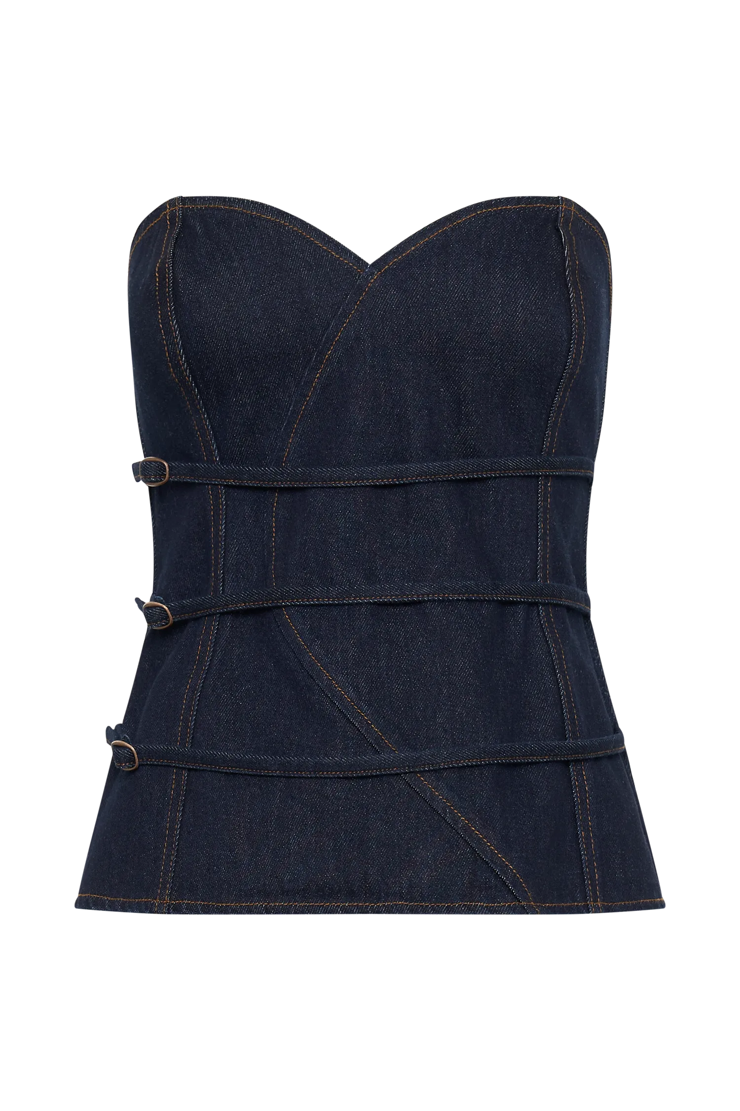 Sylas Strapless Buckle Denim Top - Indigo Blue