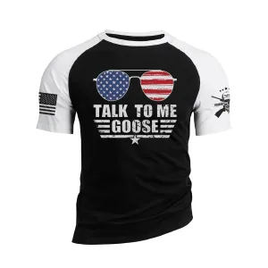 TALK TO ME GOOSE 100% COTTON  RAGLAN GRAPHIC TEE