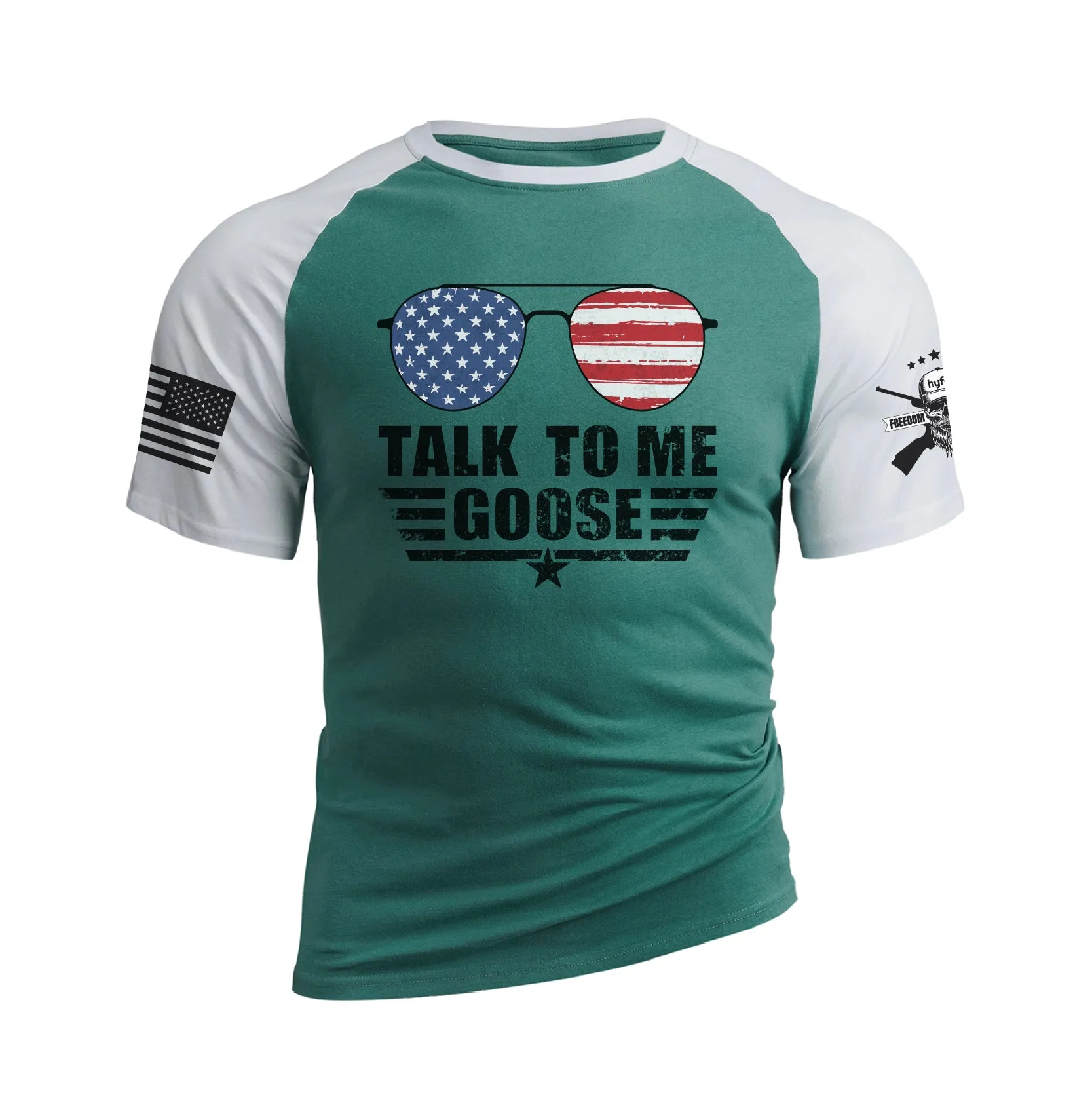 TALK TO ME GOOSE 100% COTTON  RAGLAN GRAPHIC TEE