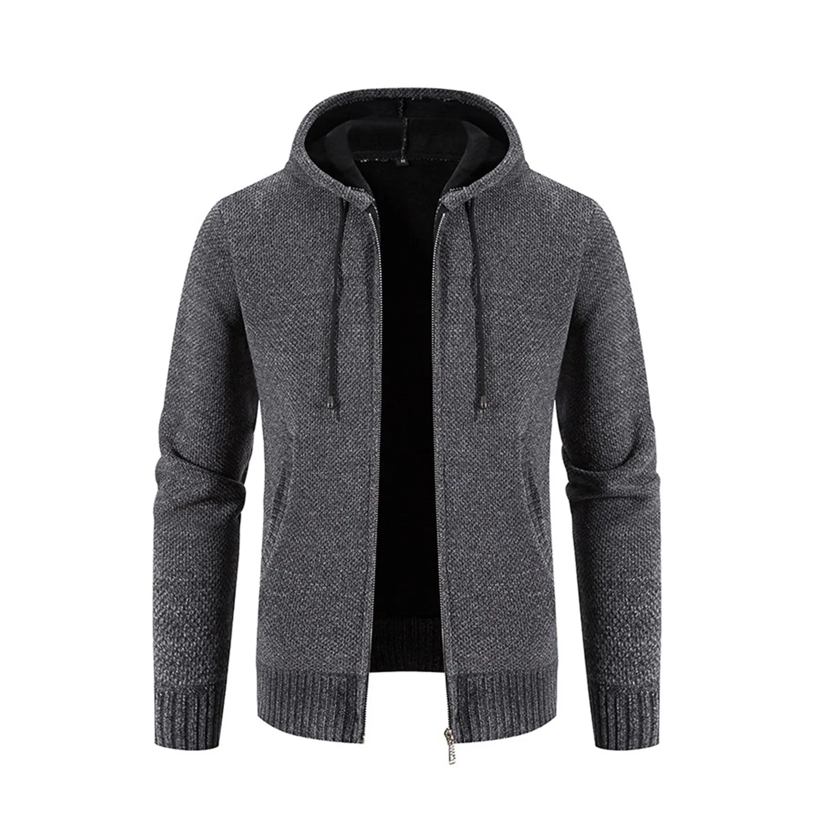 THICKEN FLEECE CHENILLE ZIPPER POCKET HOODED JACKET