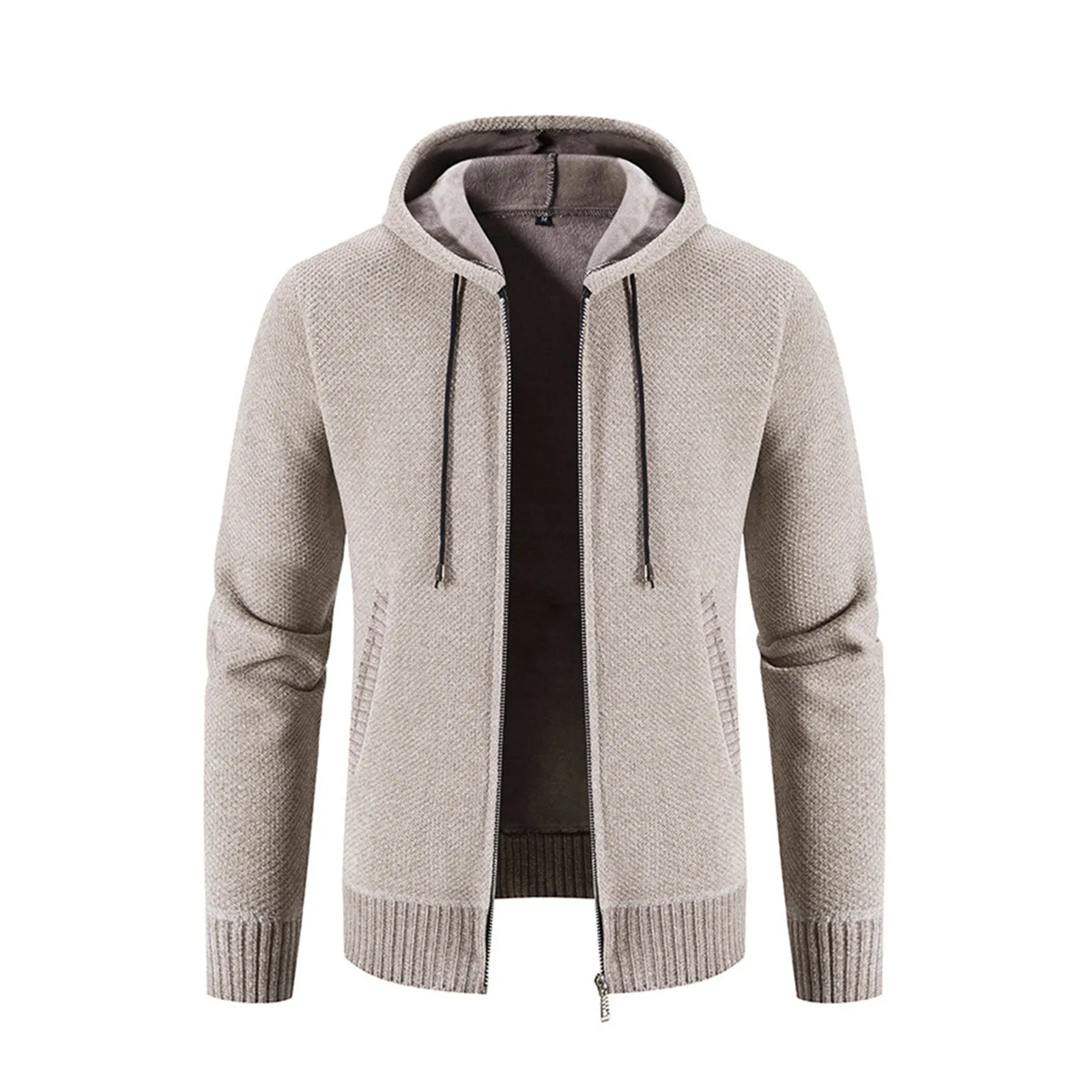 THICKEN FLEECE CHENILLE ZIPPER POCKET HOODED JACKET