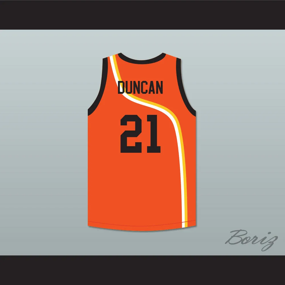 Tim Duncan 21 Roswell Rayguns Orange Basketball Jersey