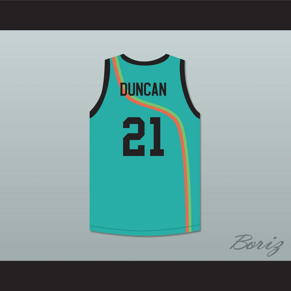 Tim Duncan 21 Roswell Rayguns Teal Basketball Jersey