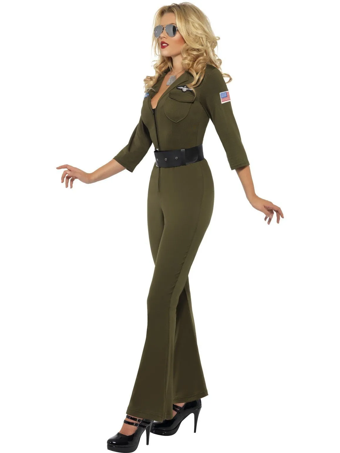 Top Gun Womens 80s Maverick Jumpsuit Costume