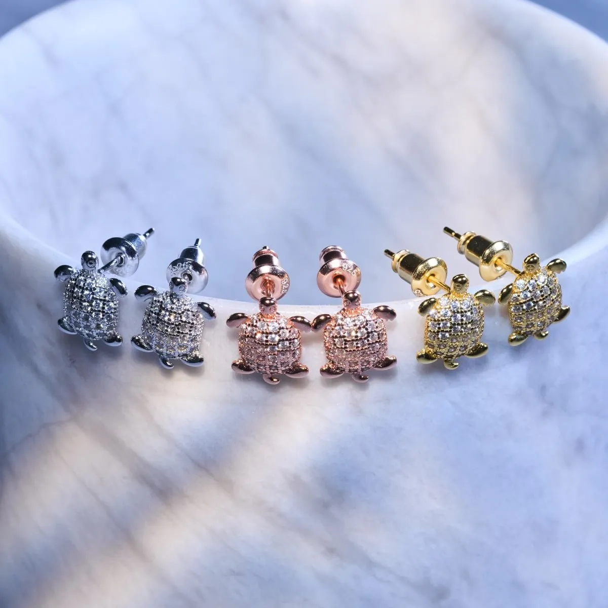 Tortuga | .925 Sterling Silver | CZ Diamond Sea Turtle Earrings