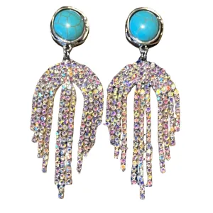 Turquoise Stud Earrings w/ Dangling Iridescent Crystals