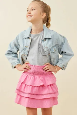 Tween Crochet Smocked Layer Skirt -Pink
