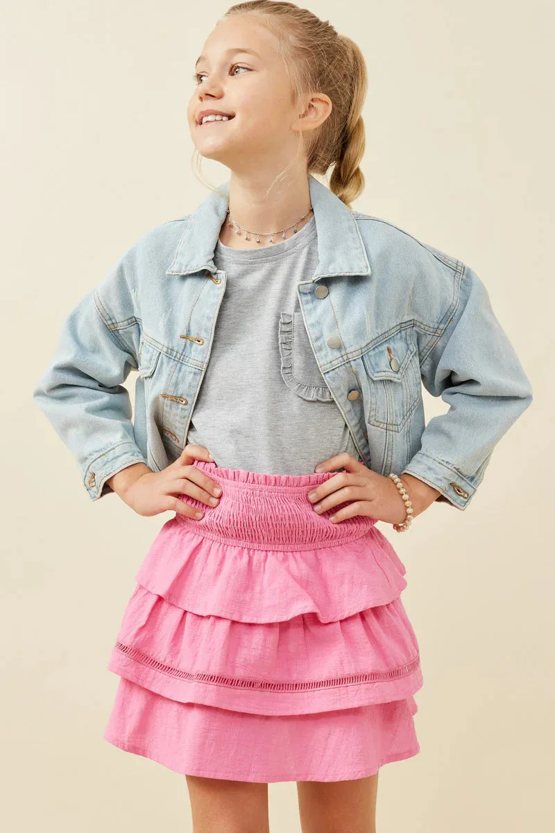 Tween Crochet Smocked Layer Skirt -Pink