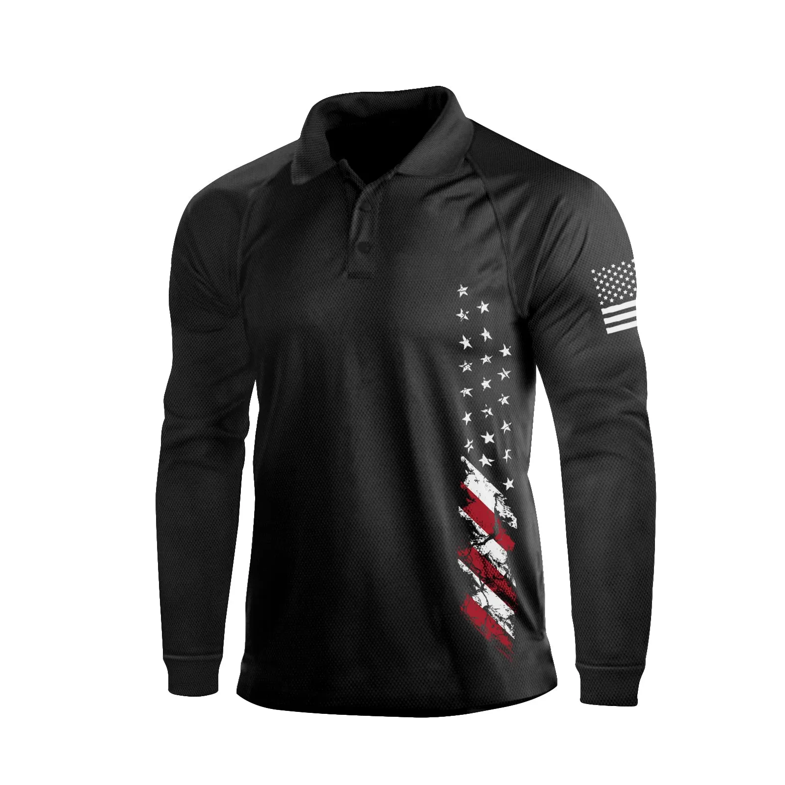USA FLAG  100% COTTON RAGLAN GRAPHIC LONG SLEEVE POLO SHIRT
