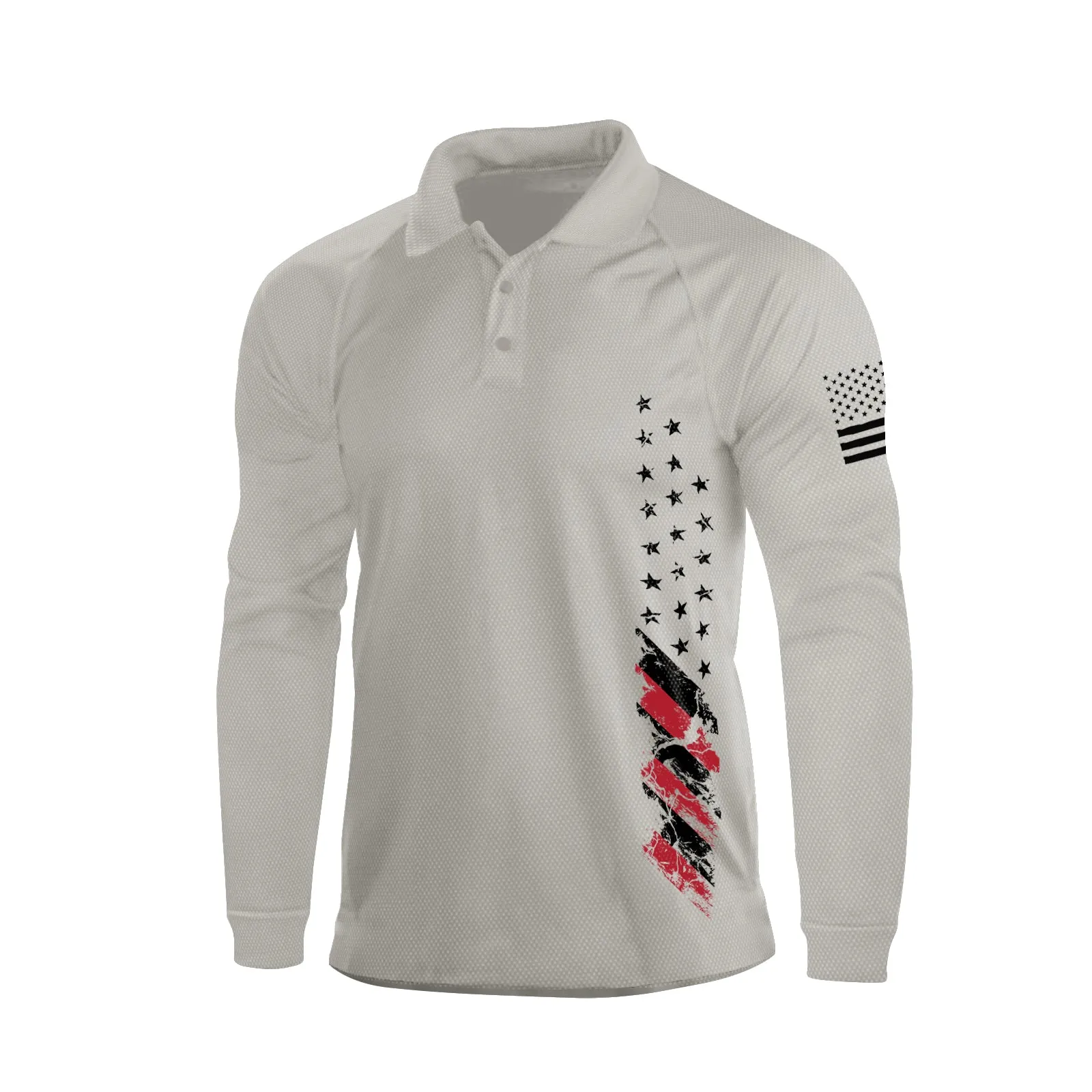 USA FLAG  100% COTTON RAGLAN GRAPHIC LONG SLEEVE POLO SHIRT