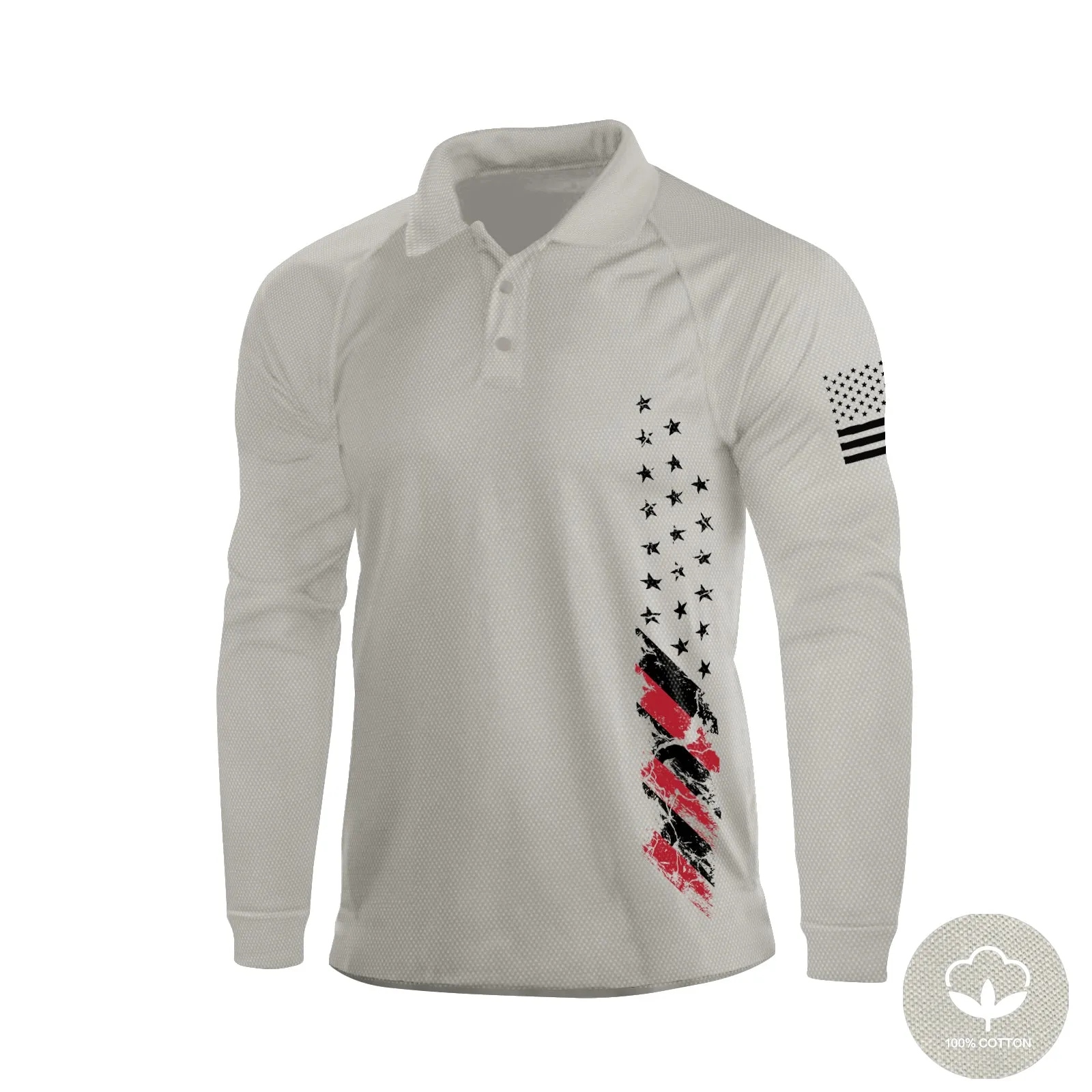 USA FLAG  100% COTTON RAGLAN GRAPHIC LONG SLEEVE POLO SHIRT