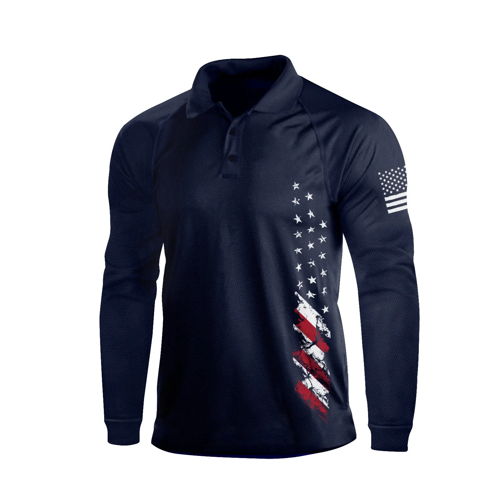 USA FLAG  100% COTTON RAGLAN GRAPHIC LONG SLEEVE POLO SHIRT