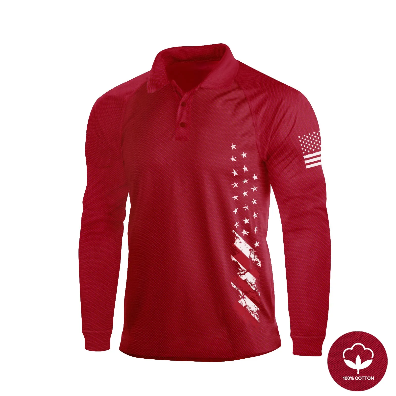 USA FLAG  100% COTTON RAGLAN GRAPHIC LONG SLEEVE POLO SHIRT
