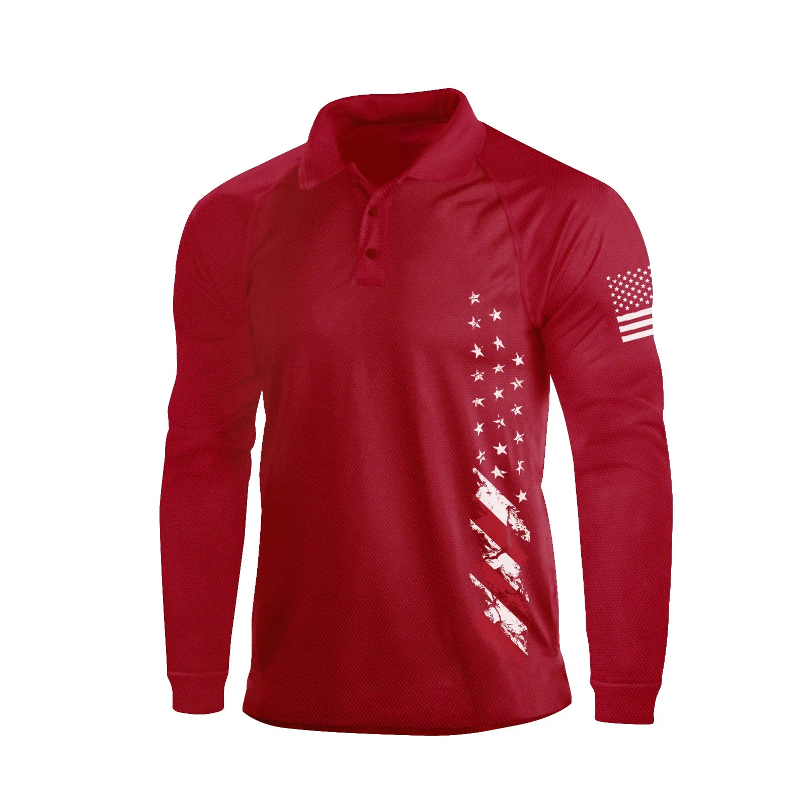 USA FLAG  100% COTTON RAGLAN GRAPHIC LONG SLEEVE POLO SHIRT