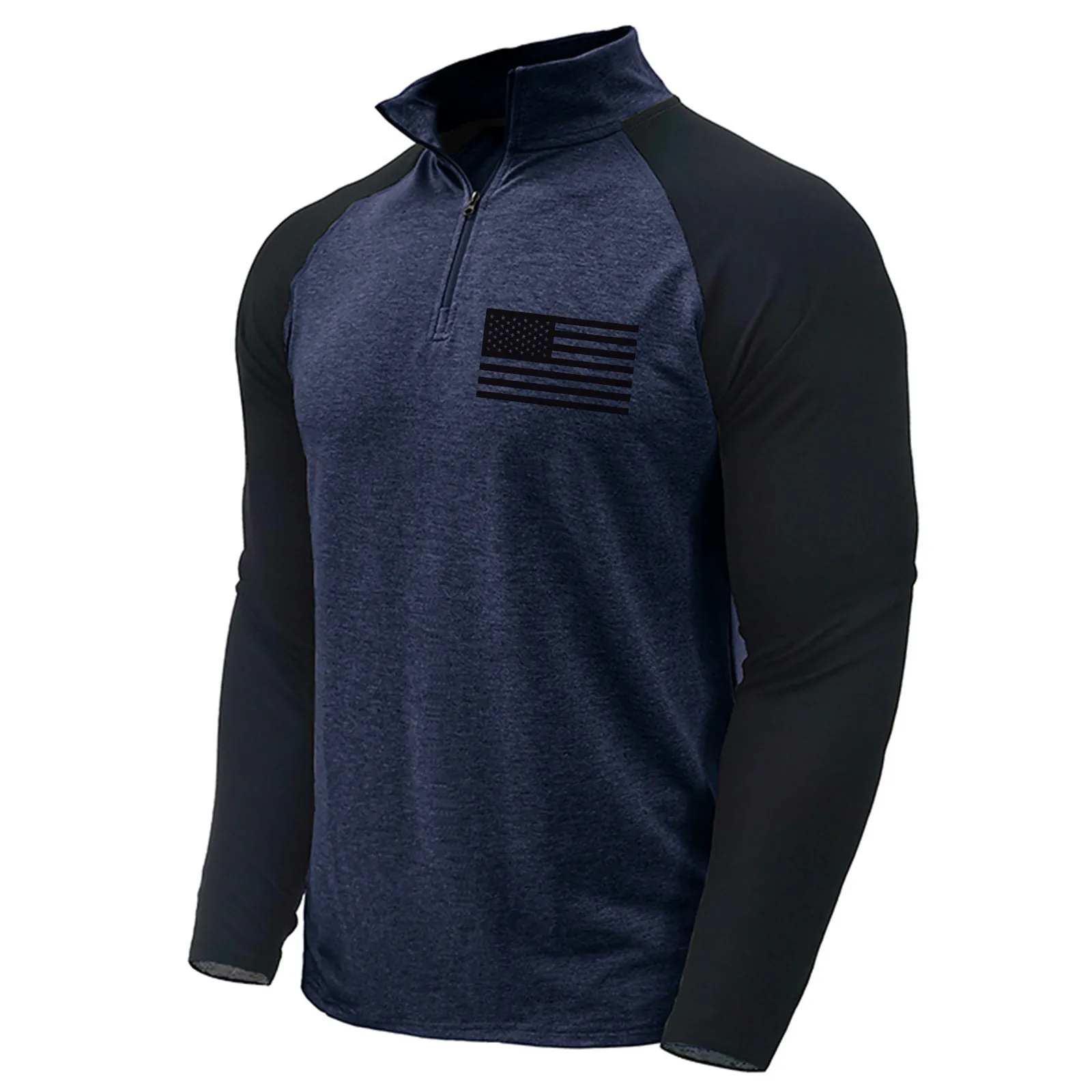 USA FLAG CONTRAST COLOR STAND COLLAR ZIPPER SWEATSHIRT
