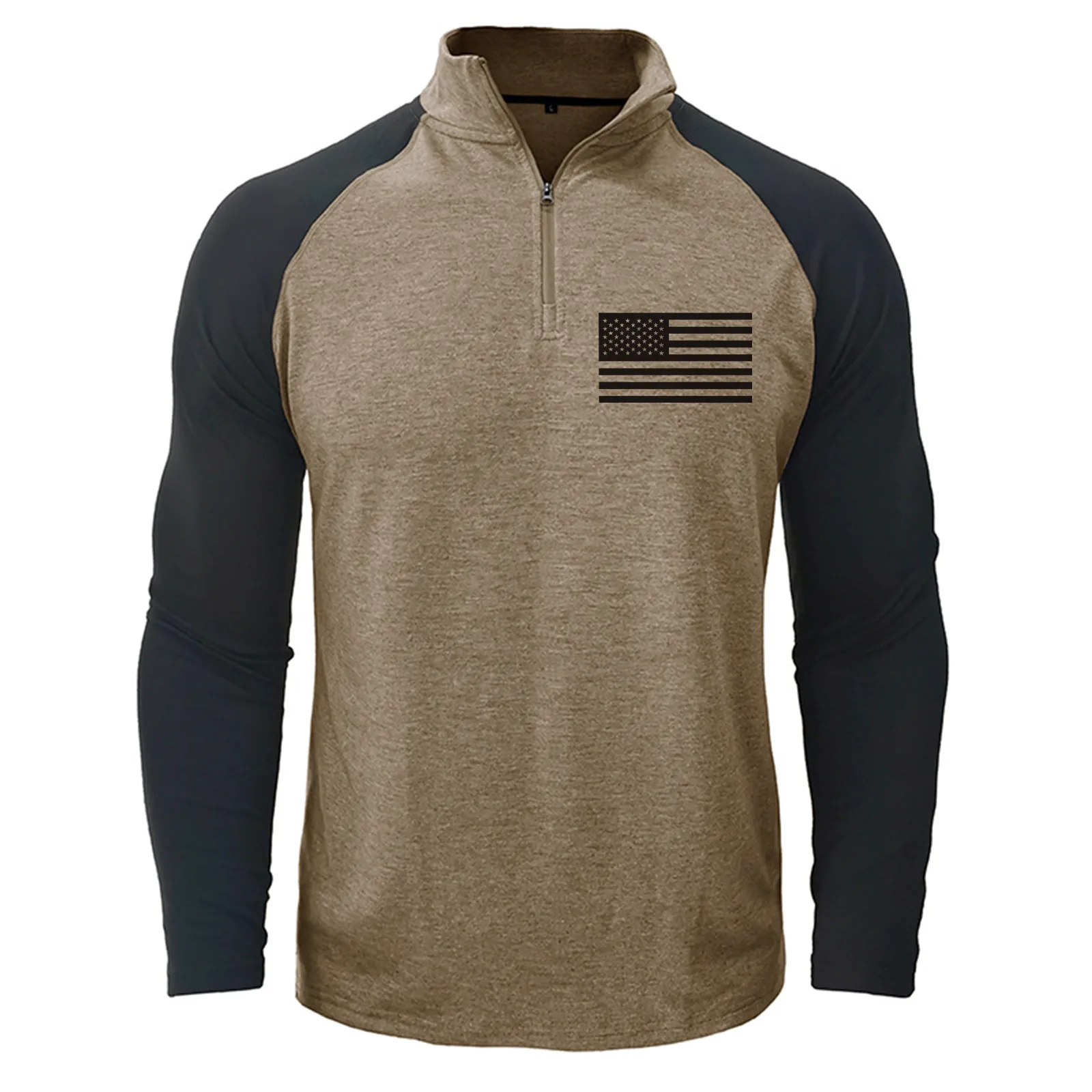 USA FLAG CONTRAST COLOR STAND COLLAR ZIPPER SWEATSHIRT