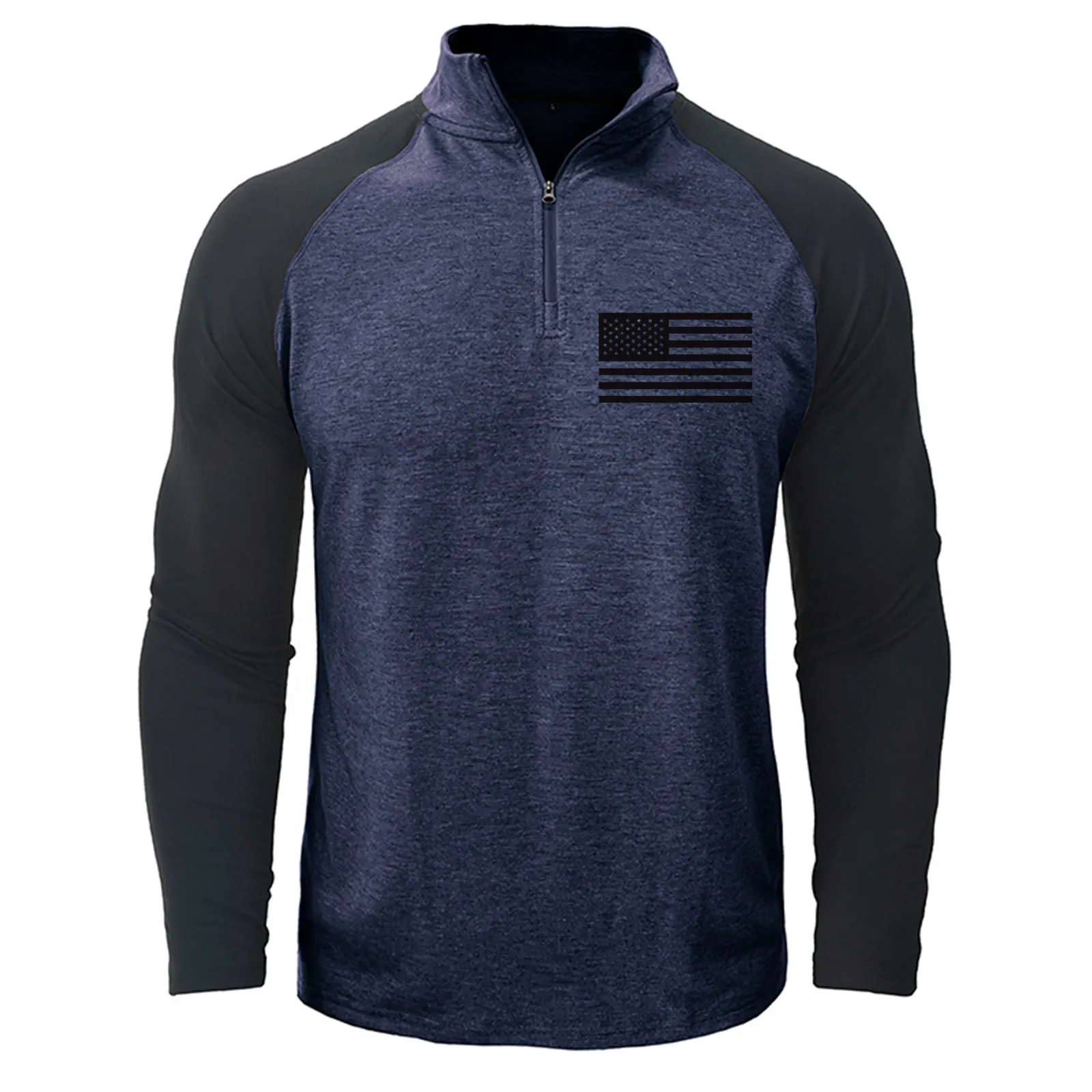 USA FLAG CONTRAST COLOR STAND COLLAR ZIPPER SWEATSHIRT