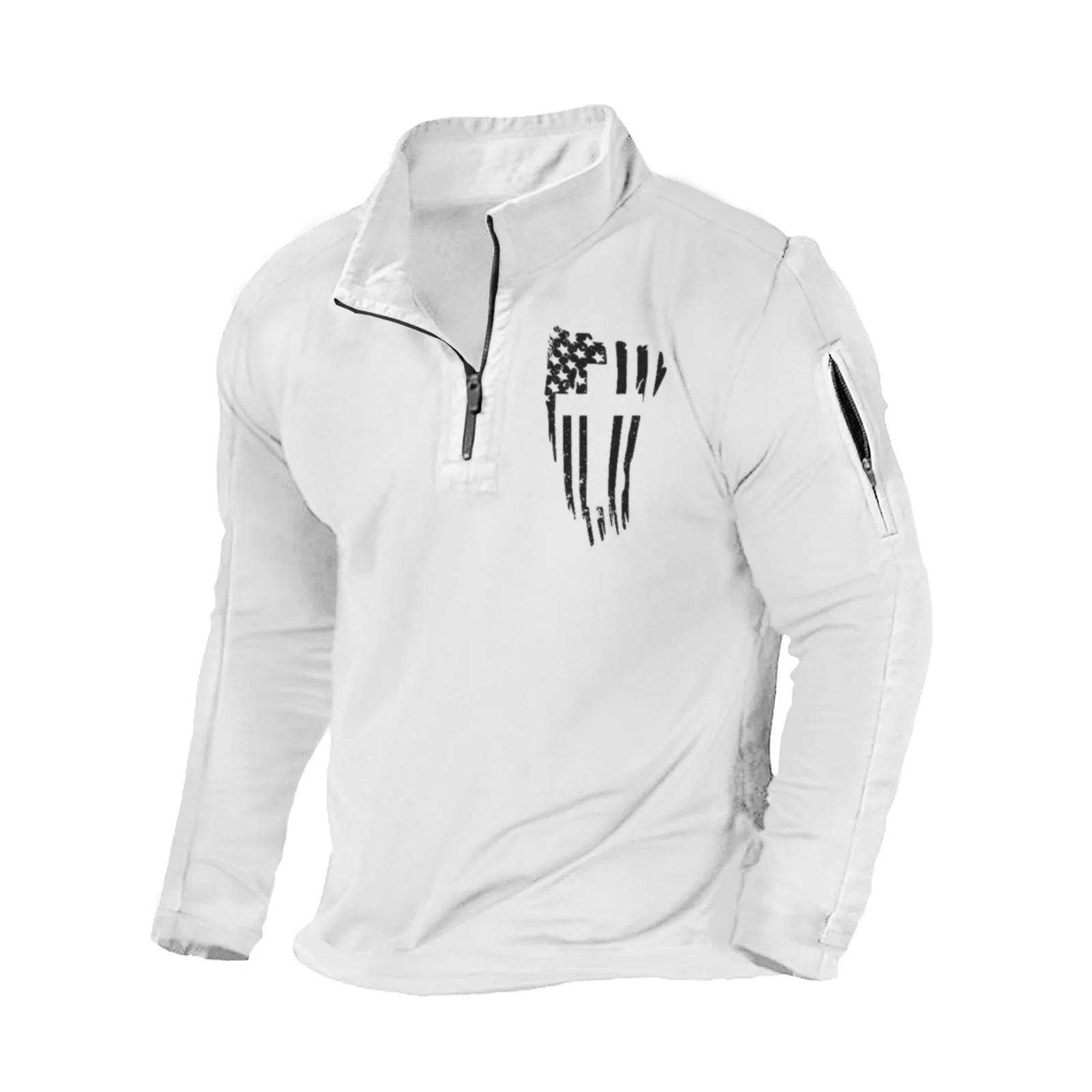 USA FLAG CROSS ZIPPER GRAPHIC POCKET SWEATSHIRT
