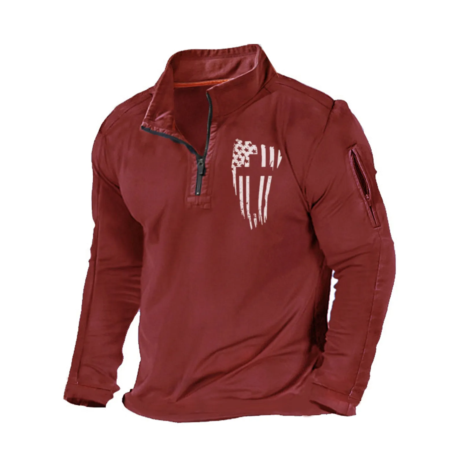 USA FLAG CROSS ZIPPER GRAPHIC POCKET SWEATSHIRT
