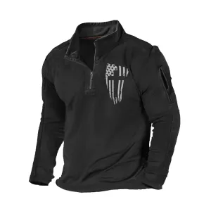 USA FLAG CROSS ZIPPER GRAPHIC POCKET SWEATSHIRT