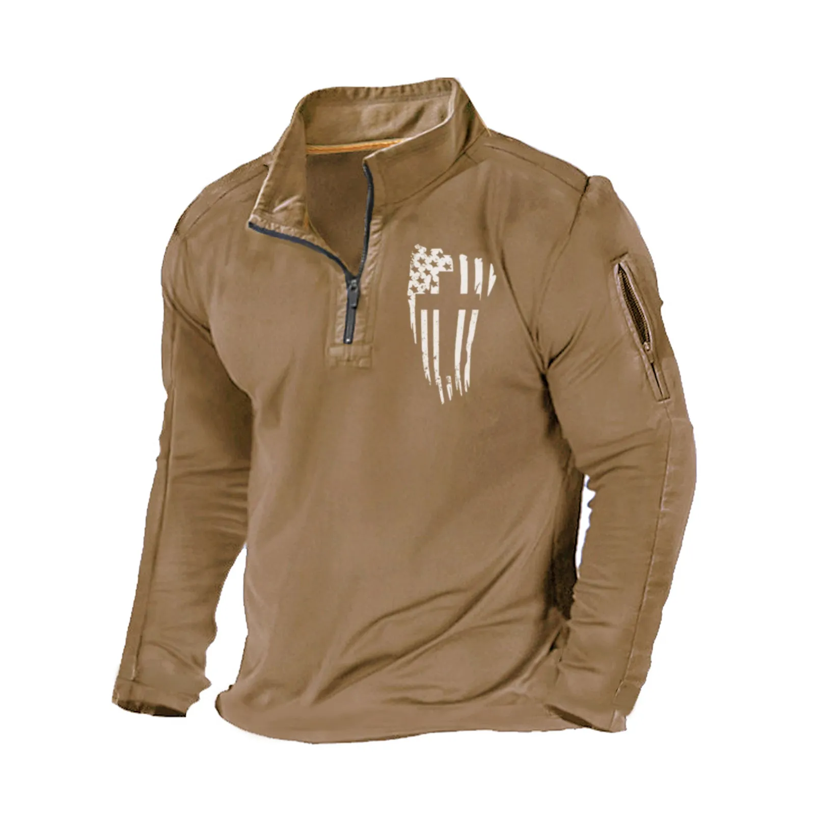 USA FLAG CROSS ZIPPER GRAPHIC POCKET SWEATSHIRT