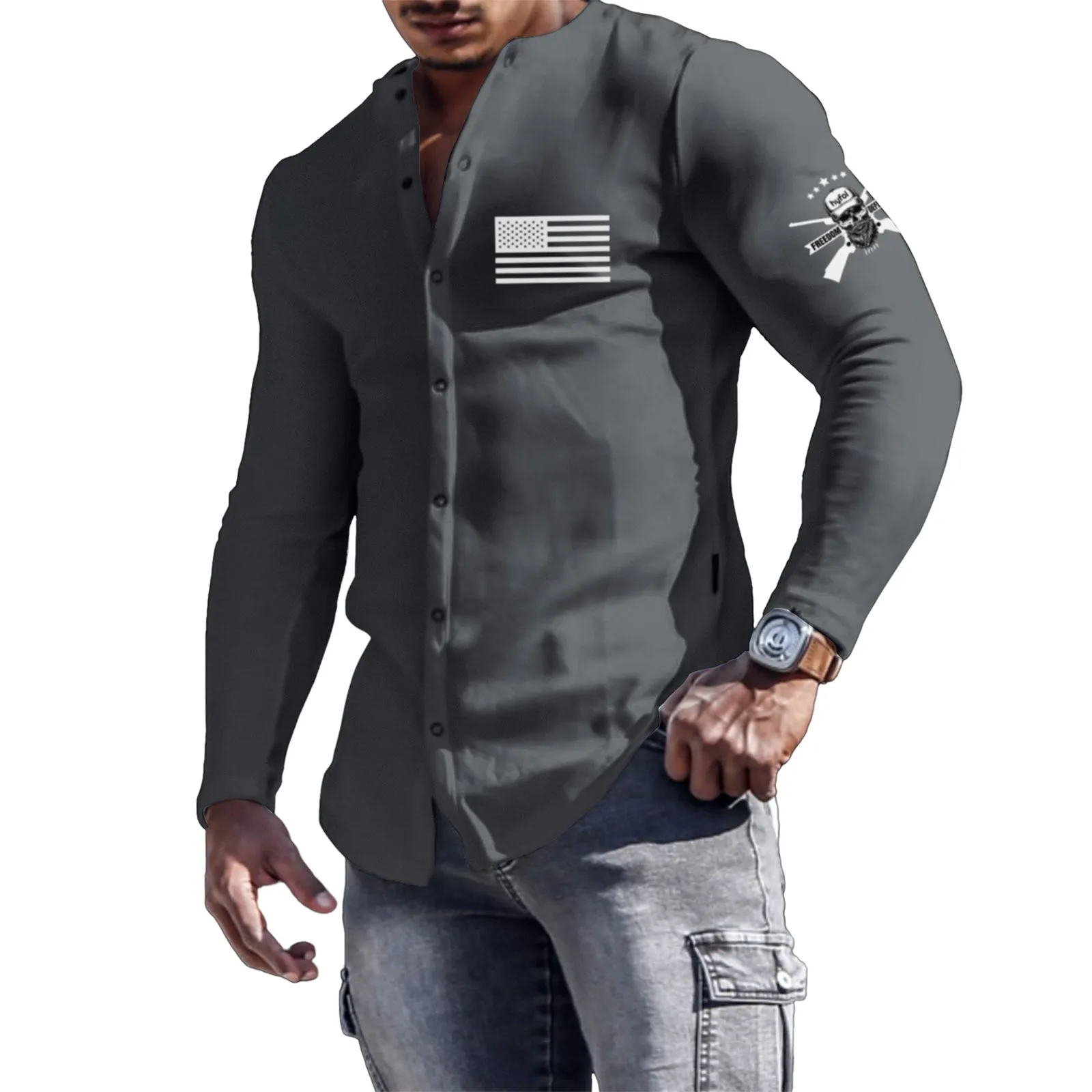 USA FLAG GRAPHIC LONG SLEEVE SHIRT