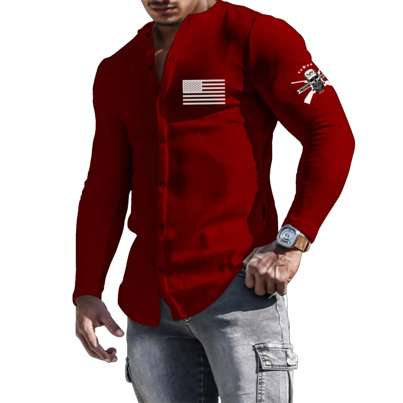USA FLAG GRAPHIC LONG SLEEVE SHIRT