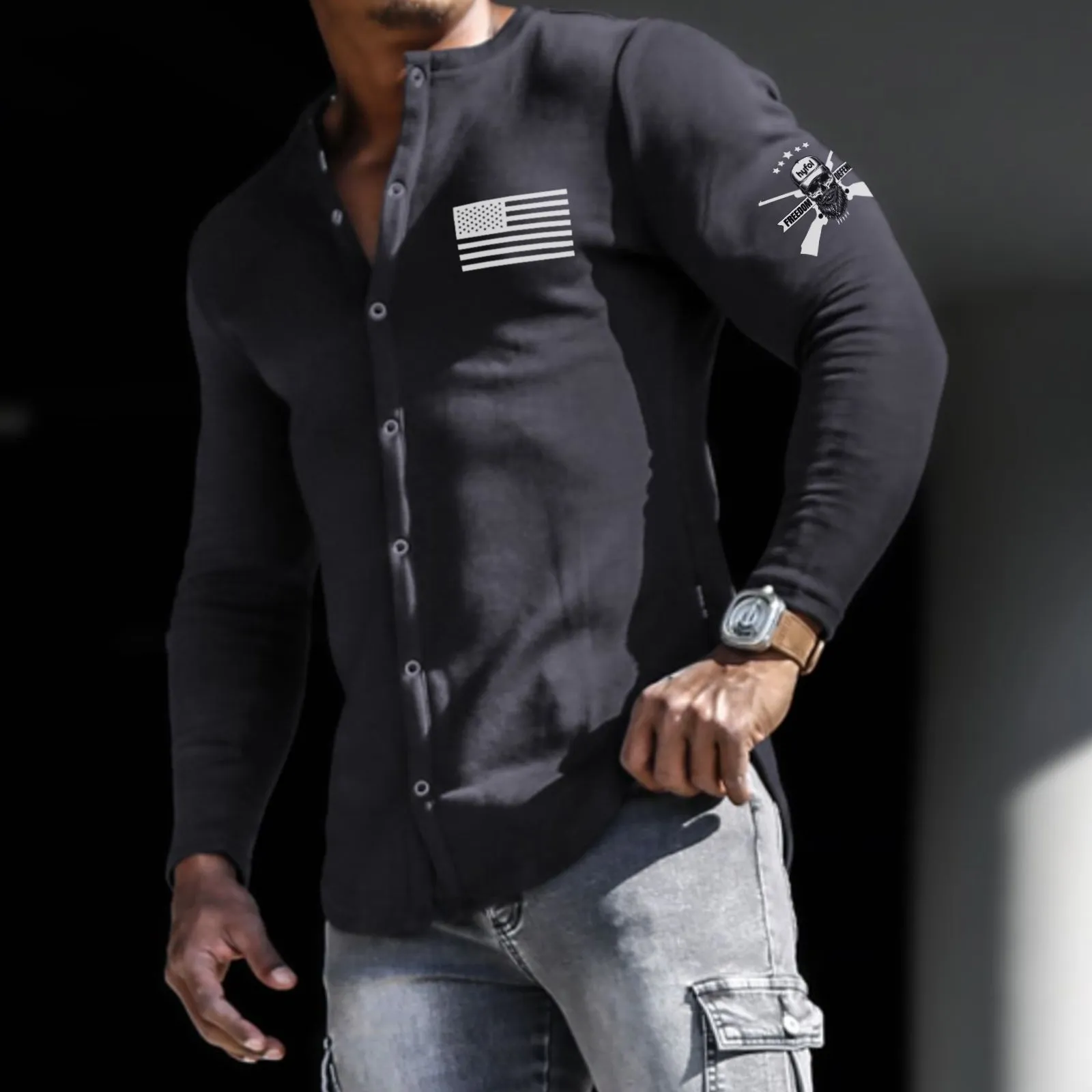 USA FLAG GRAPHIC LONG SLEEVE SHIRT