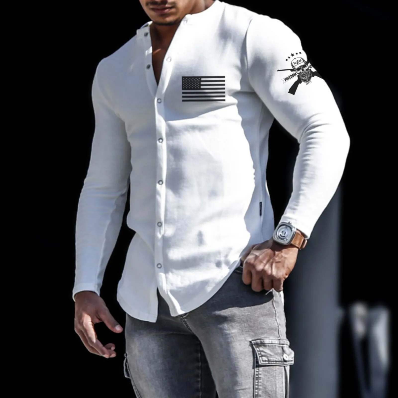 USA FLAG GRAPHIC LONG SLEEVE SHIRT
