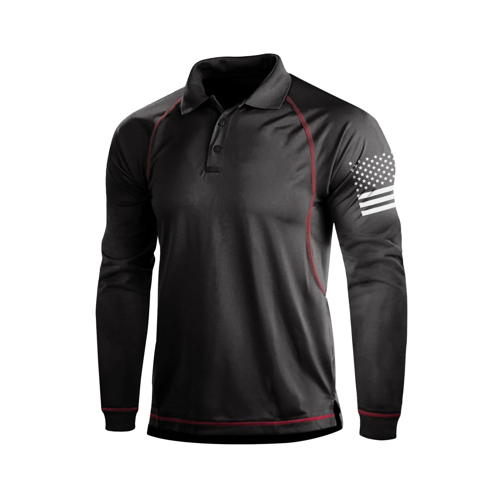USA FLAG RAGLAN GRAPHIC LONG SLEEVE POLO SHIRT