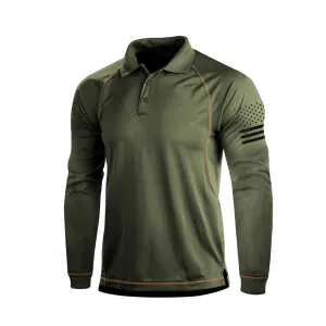 USA FLAG RAGLAN GRAPHIC LONG SLEEVE POLO SHIRT