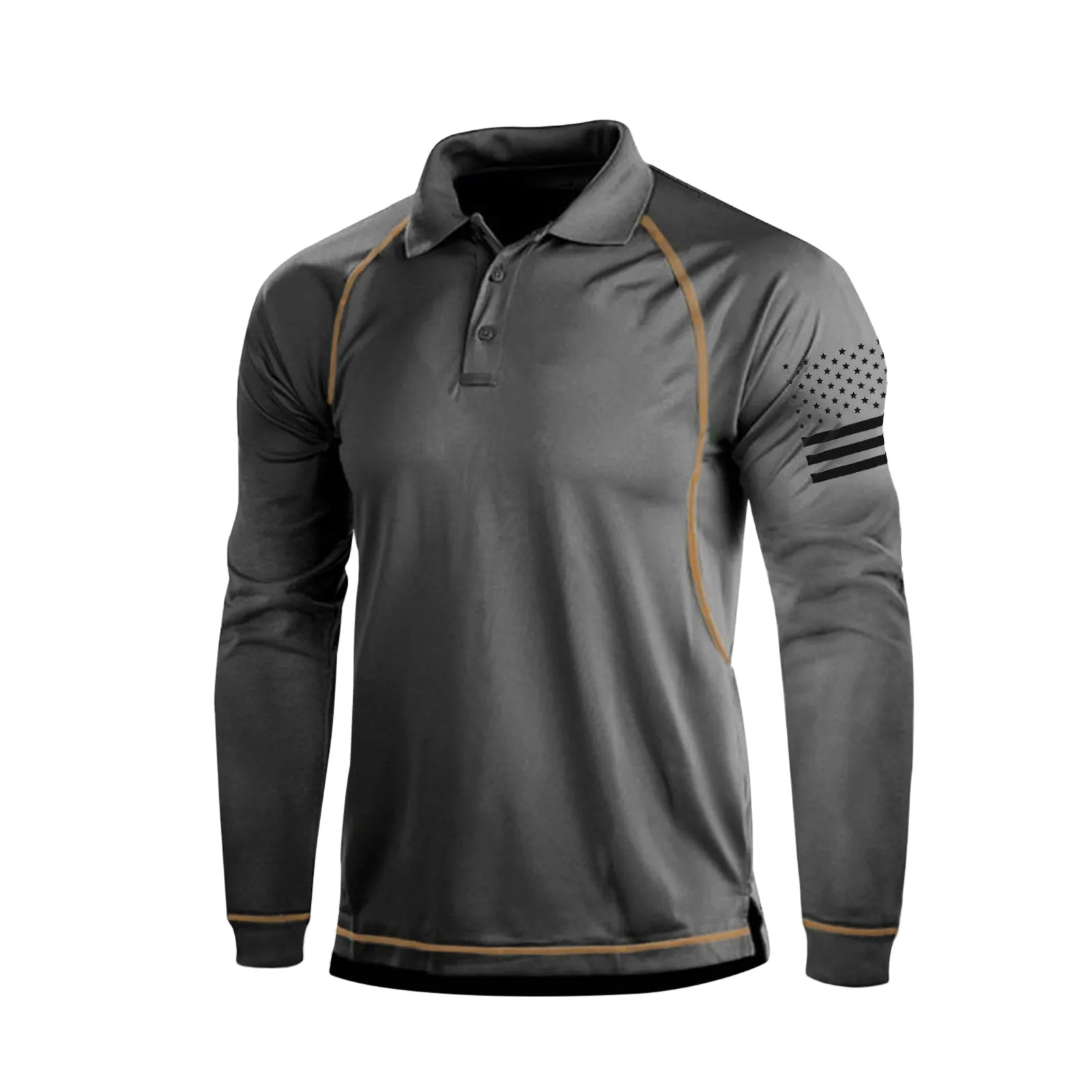 USA FLAG RAGLAN GRAPHIC LONG SLEEVE POLO SHIRT