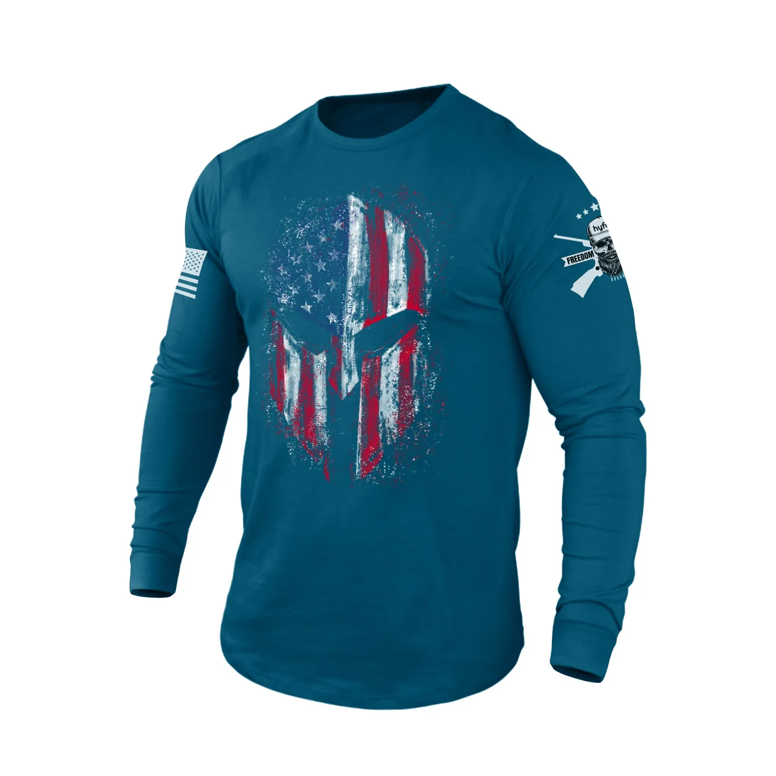 USA FLAG SPARTAN 100%COTTON GRAPHIC LONG SLEEVE T-SHIRT
