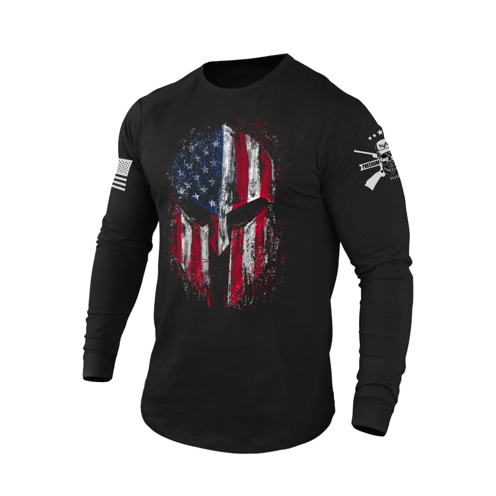 USA FLAG SPARTAN 100%COTTON GRAPHIC LONG SLEEVE T-SHIRT