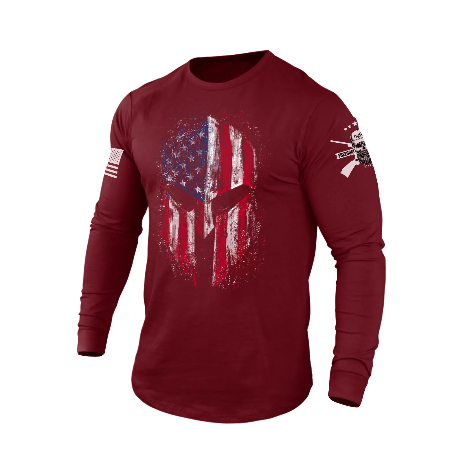 USA FLAG SPARTAN 100%COTTON GRAPHIC LONG SLEEVE T-SHIRT