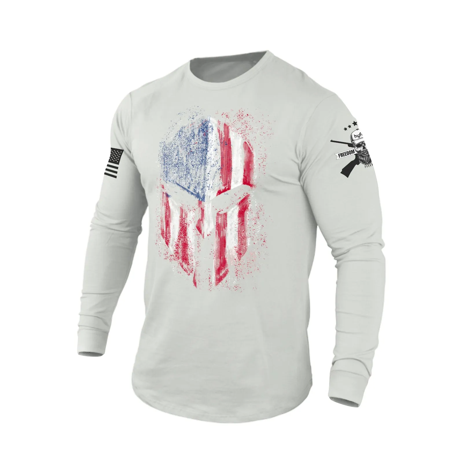 USA FLAG SPARTAN 100%COTTON GRAPHIC LONG SLEEVE T-SHIRT
