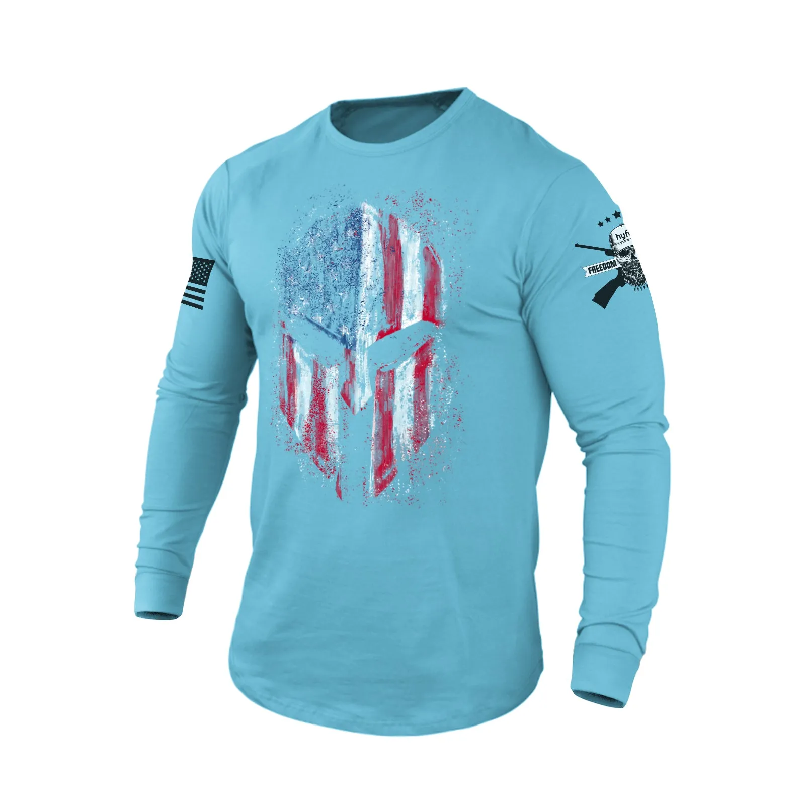 USA FLAG SPARTAN 100%COTTON GRAPHIC LONG SLEEVE T-SHIRT