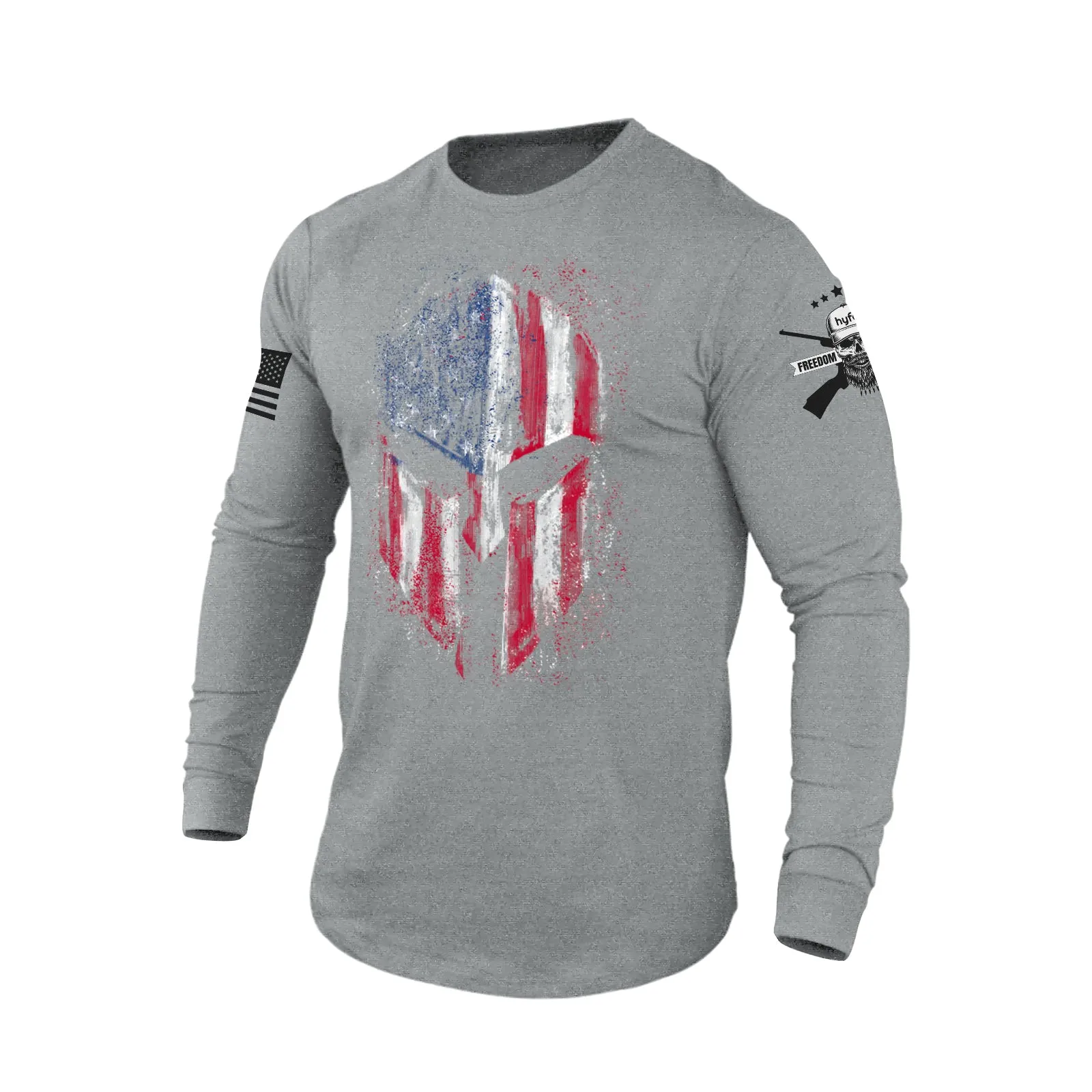 USA FLAG SPARTAN 100%COTTON GRAPHIC LONG SLEEVE T-SHIRT